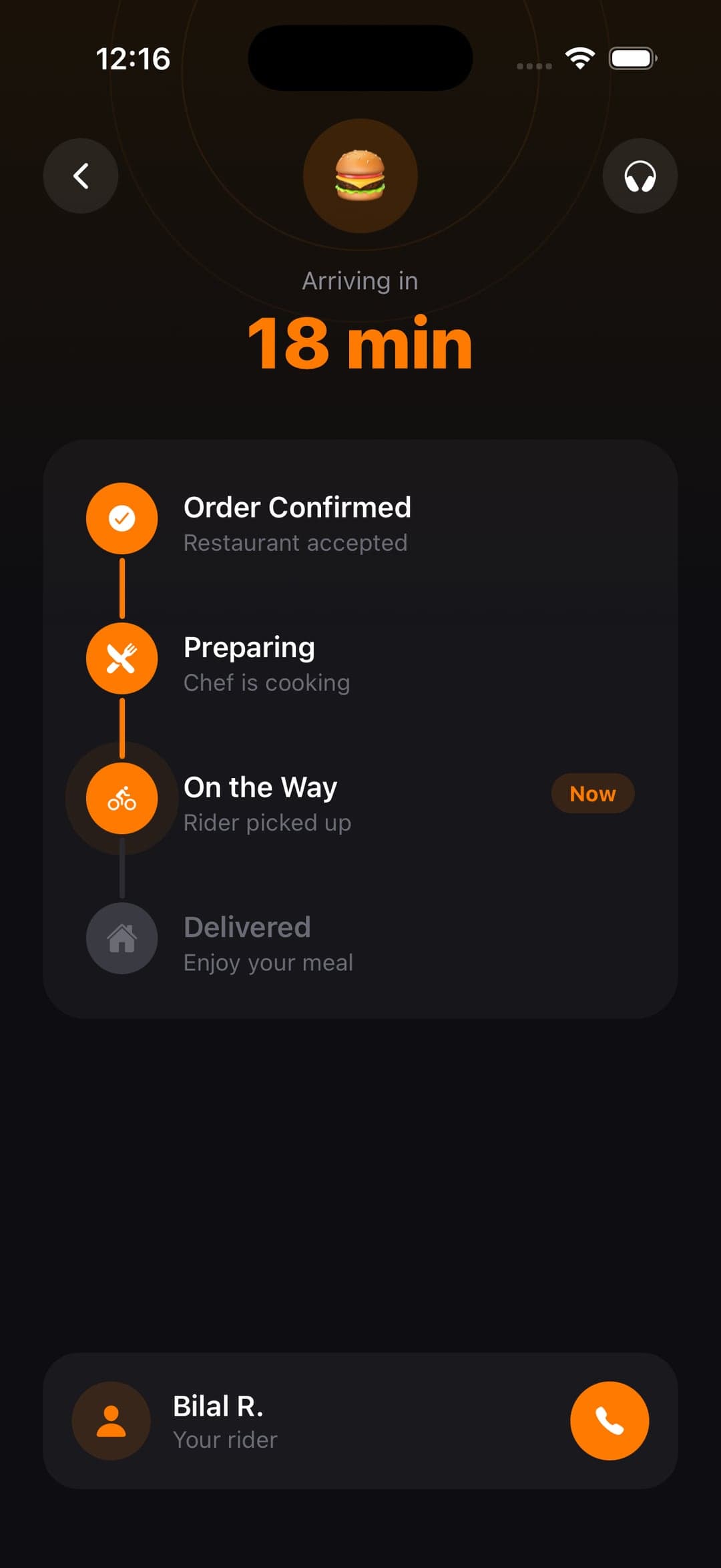 Food Delivery Order Tracking in React Native — The bag bounces when the order goes out for delivery