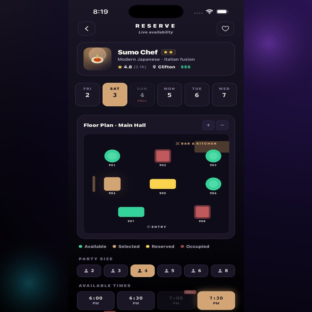 Restaurant Floor Plan UI in React Native Skia — Neon Glow + GPU Canvas